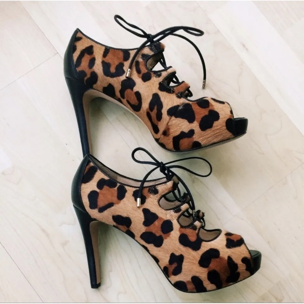 FINALE SALE Talbots Erica Leopard Lace Up Bootie 6 Cat Hair And Leather